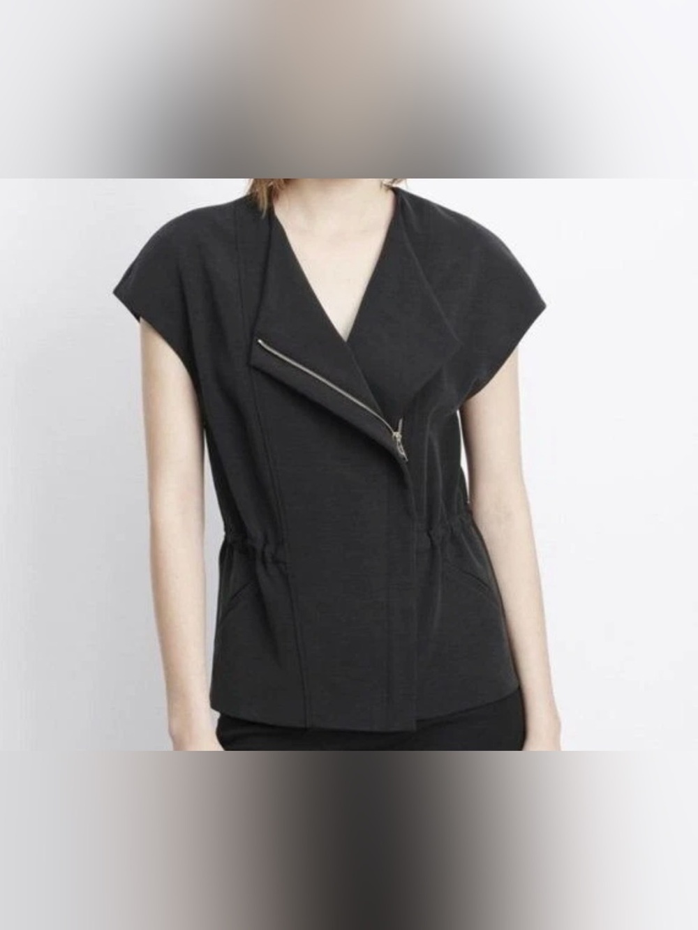 Vince Black Cupro Asymmetric Zip Front Vest Women's Size Small